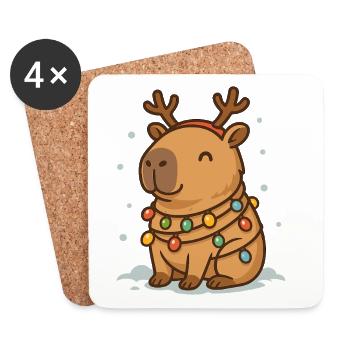 ✨ Rentier-Capybara mit Lichterkette 🎄 - Untersetzer (4er-Set) - Weiß - Vorne