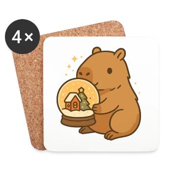 ✨ Capybara with Snow Globe – Christmas Magic - Coasters (set of 4) - white - Front