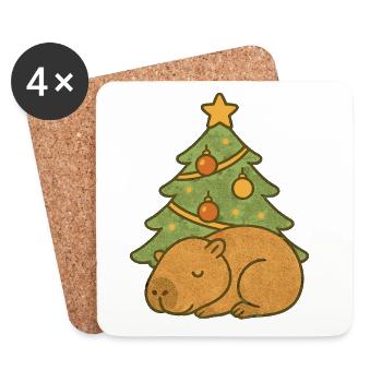 ✨ Schlafendes Capybara unterm Weihnachtsbaum 🎄 - Untersetzer (4er-Set) - Weiß - Vorne