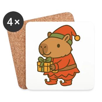 ✨ Nain de Noël Capybara avec cadeau 🎁 - Dessous de verre (lot de 4) - blanc - Devant