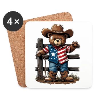 Americana Bear Cowboy - Coasters (set of 4) - white - Front