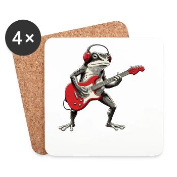 Frosch Gitarre mit Kopfhörer - Untersetzer (4er-Set) - Weiß - Vorne