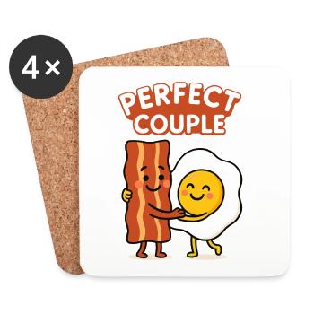 Couple parfait : Bacon et œuf Hug Delight - Dessous de verre (lot de 4) - blanc - Devant