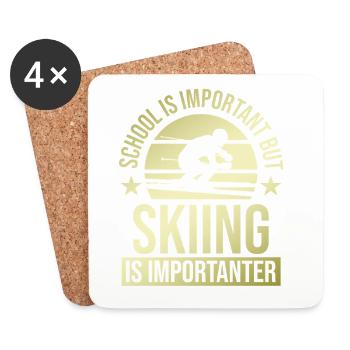 L’école est importante Le ski plus important - Dessous de verre (lot de 4) - blanc - Devant