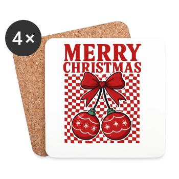 Noël rouge ornement noeud - Dessous de verre (lot de 4) - blanc - Devant