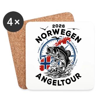 Voyage de pêche en Norvège 2026 - Cadeau de vacances Nature - Dessous de verre (lot de 4) - blanc - Devant