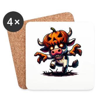 Drôle Halloween Vache Costume Monstre Zombie Citrouille - Dessous de verre (lot de 4) - blanc - Devant