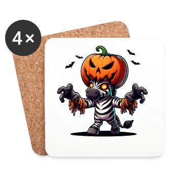Whimsical Halloween Zebra Costume Zombie Bat - Coasters (set of 4) - white - Front