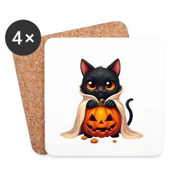 Halloween Cat with Halloween Pumpkin - Untersetzer (4er-Set) - Weiß - Vorne
