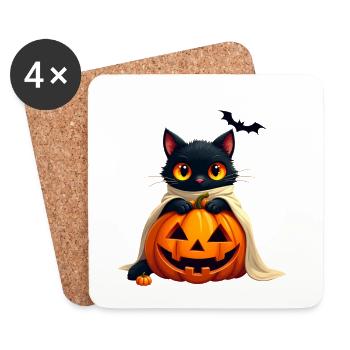 Chat d’Halloween avec citrouille d’Halloween - Dessous de verre (lot de 4) - blanc - Devant