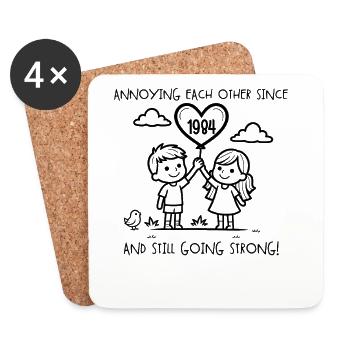Anniversaire du harcèlement mutuel depuis 1984 - Dessous de verre (lot de 4) - blanc - Devant