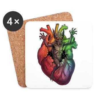 Heart Monster in Rainbow Storm - Coasters (set of 4) - white - Front