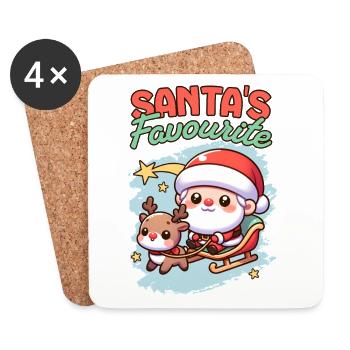 Christmas Outfit mit Weihnachtsmann und Rentier - Untersetzer (4er-Set) - Weiß - Vorne
