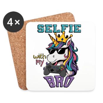 Selfie with my bro - Einhorn zocken - Untersetzer (4er-Set) - Weiß - Vorne