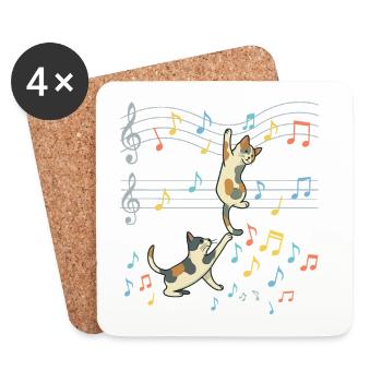 Chat Musique Danse des Notes - Dessous de verre (lot de 4) - blanc - Devant