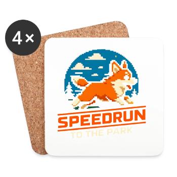 Speedrun au parc | Chien Humour Corgi - Dessous de verre (lot de 4) - blanc - Devant