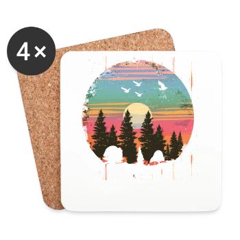 Rétro extérieur nature sauvage ours arbres - Dessous de verre (lot de 4) - blanc - Devant