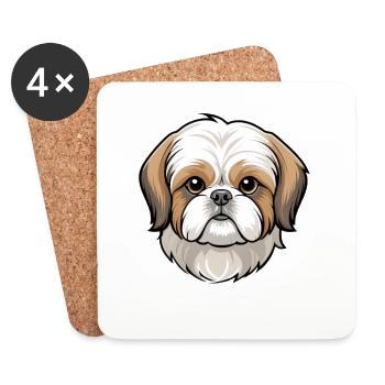 Süßer Shih Tzu Kopf Cartoon - Untersetzer (4er-Set) - Weiß - Vorne