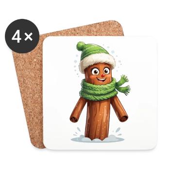 Winter tree stump with scarf - Coasters (set of 4) - white - Front