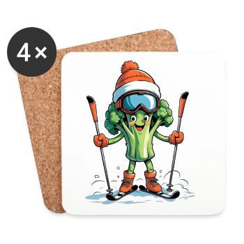 Brokkoli Skifahrer mit Helm - Untersetzer (4er-Set) - Weiß - Vorne