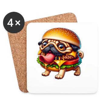 Funny Pug Monster Burger Halloween Whimsical - Coasters (set of 4) - white - Front
