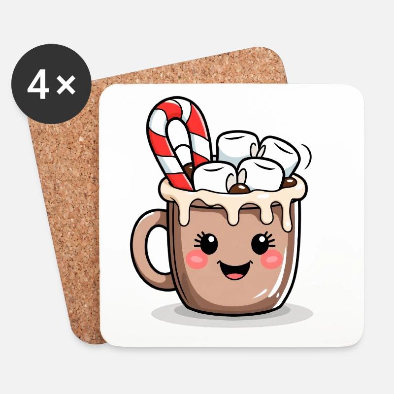 Kuschelig Kakaobecher mit Marshmallows - Untersetzer (4er-Set) - Weiß