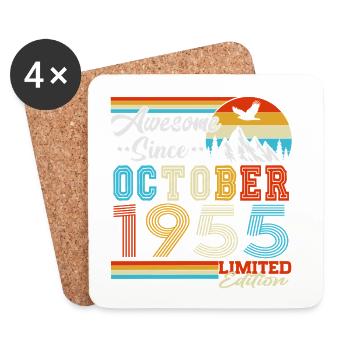 Vintage Octobre 1955 Vintage Rétro Anniversaire - Dessous de verre (lot de 4) - blanc - Devant