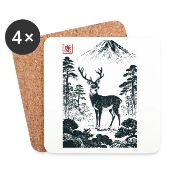 Cerf mystique avec tampon Hanko - Dessous de verre (lot de 4) - blanc - Devant