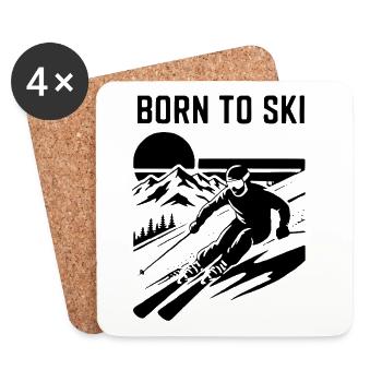 Skiing Born To Ski Quote - Coasters (set of 4) - white - Front