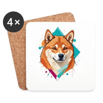 Shiba Inu Geometric Solid Colors - Coasters (set of 4) - white - Front