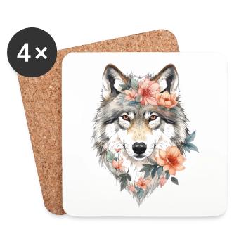 Flower Wolf Portrait - Coasters (set of 4) - white - Front