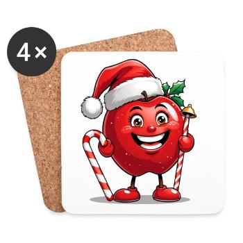 Cuddly apple in Santa Claus hat - Coasters (set of 4) - white - Front