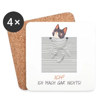 Curious Cat – Funny 3D Line Effect - Coasters (set of 4) - white - Front