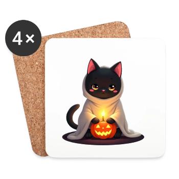 Halloween Cat with Halloween Pumpkin - Coasters (set of 4) - white - Front