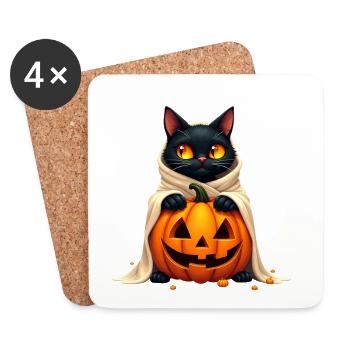 Halloween Cat with Halloween Pumpkin - Coasters (set of 4) - white - Front
