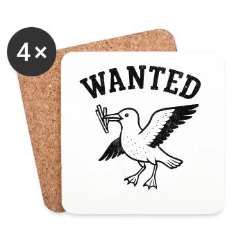 Funny Seagull with Fries and Wanted - Coasters (set of 4) - white - Front