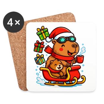 Weihnachtliches Capybara im Schlitten – Cozy Chris - Untersetzer (4er-Set) - Weiß - Vorne