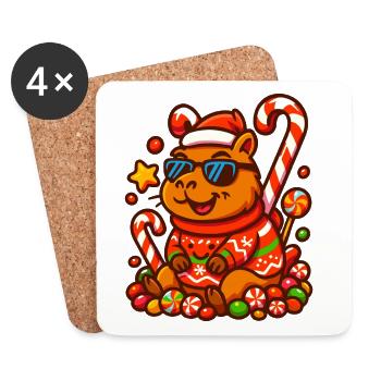 Capybara cool avec des cannes de bonbon – Noël - Dessous de verre (lot de 4) - blanc - Devant