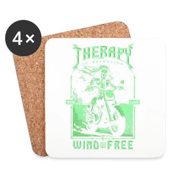 Therapy Is Expensive Wind Is Free Biker Skull - Coasters (set of 4) - white - Front