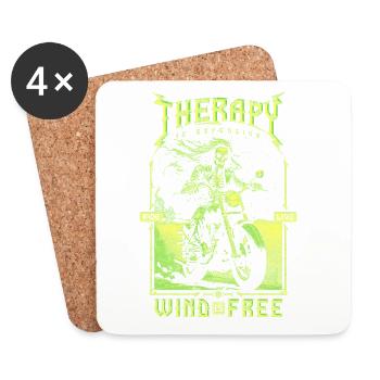 Therapy Is Expensive Wind Is Free Biker Skull - Coasters (set of 4) - white - Front