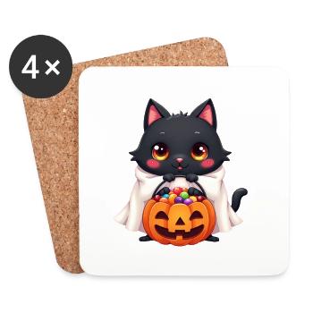 Halloween Cat with Halloween Pumpkin - Coasters (set of 4) - white - Front