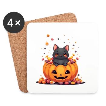 Halloween Cat with Halloween Pumpkin - Coasters (set of 4) - white - Front