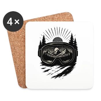 🏂Lunettes de ski rétro montagnes – Vintage Ski Design - Dessous de verre (lot de 4) - blanc - Devant