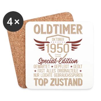 Cadeau 75ème anniversaire Voiture Ancienne Octobre 1950 - Dessous de verre (lot de 4) - blanc - Devant