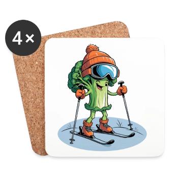 Skieur de brocoli avec casquette - Dessous de verre (lot de 4) - blanc - Devant