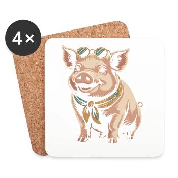 Sunglasses Pig with Bandana - Coasters (set of 4) - white - Front