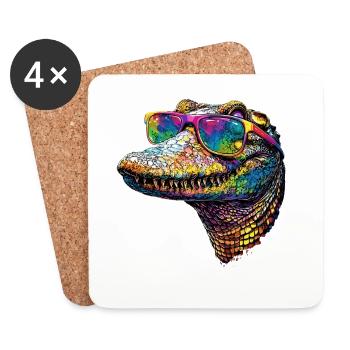 Kaiman Krokodil Alligator Reptilien Kroko Kaimane - Untersetzer (4er-Set) - Weiß - Vorne