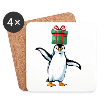 Pingouin avec cadeau sur la tête - Dessous de verre (lot de 4) - blanc - Devant