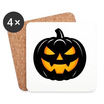 Leuchtender Schwarzer Halloween Kürbis - Untersetzer (4er-Set) - Weiß - Vorne