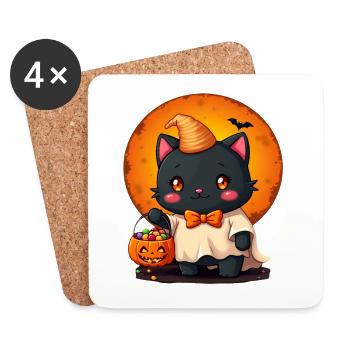 Halloween Cat with Halloween Pumpkin - Coasters (set of 4) - white - Front